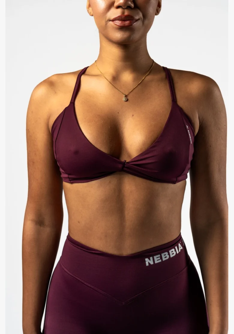 NEBBIA • NEBBIA Reggiseno sportivo con supporto medio TWIST-KNOT bordeaux • Nebshop.cz