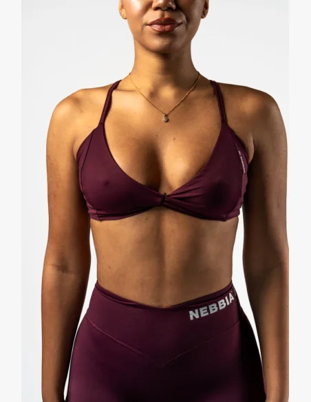NEBBIA • NEBBIA Reggiseno sportivo con supporto medio TWIST-KNOT bordeaux • Nebshop.cz