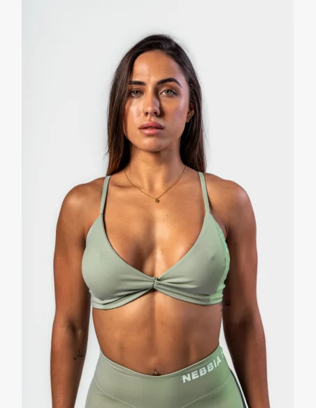 NEBBIA • NEBBIA Reggiseno sportivo con supporto medio TWIST-KNOT verde chiaro • Nebshop.cz