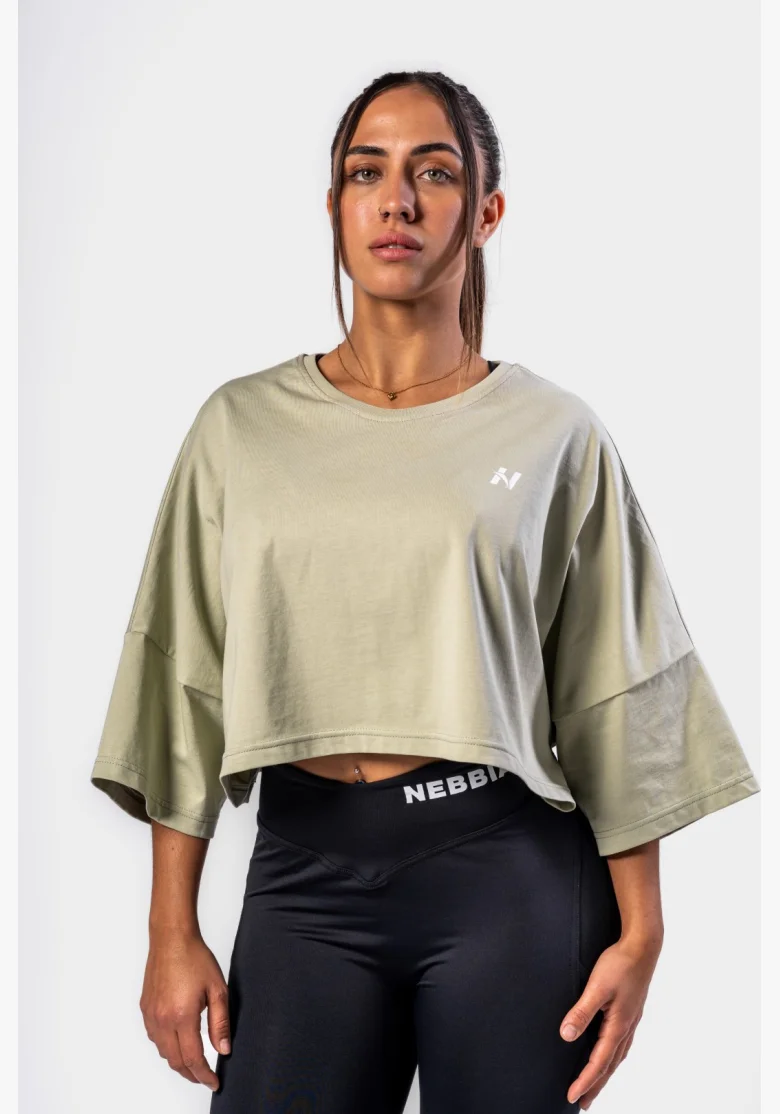 NEBBIA • NEBBIA T-shirt cropped oversize JUST FLOW verde chiaro • Nebshop.cz