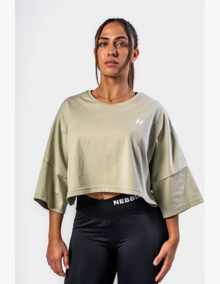 NEBBIA • NEBBIA T-shirt cropped oversize JUST FLOW verde chiaro • Nebshop.cz