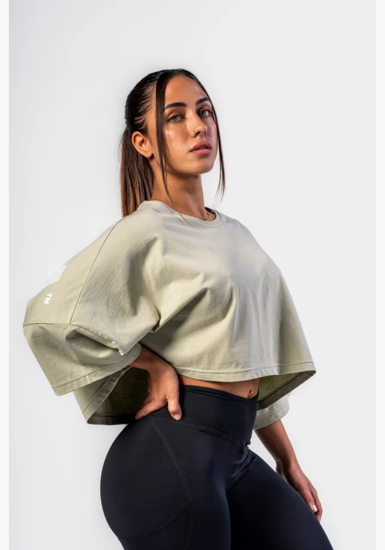 NEBBIA • NEBBIA T-shirt cropped oversize JUST FLOW verde chiaro • Nebshop.cz