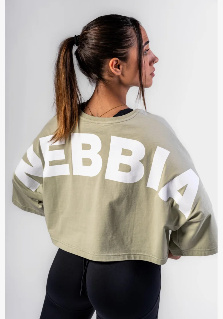NEBBIA • NEBBIA T-shirt cropped oversize JUST FLOW verde chiaro • Nebshop.cz