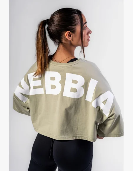 NEBBIA • NEBBIA T-shirt cropped oversize JUST FLOW verde chiaro • Nebshop.cz