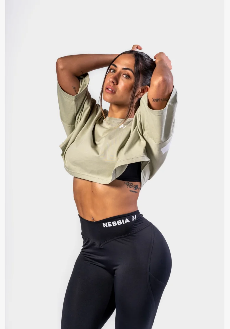 NEBBIA • NEBBIA T-shirt cropped oversize JUST FLOW verde chiaro • Nebshop.cz