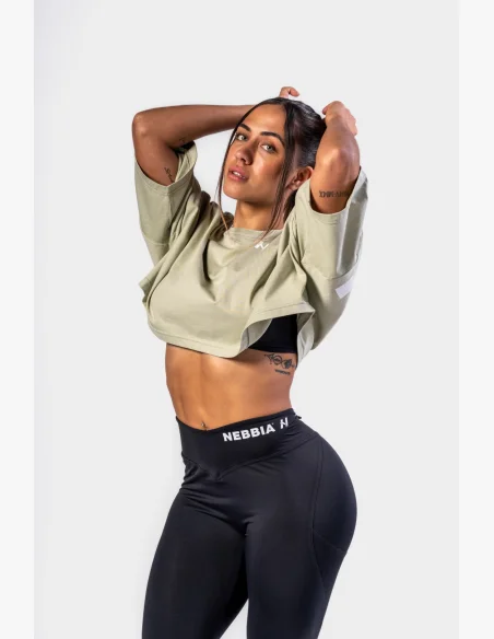 NEBBIA • NEBBIA T-shirt cropped oversize JUST FLOW verde chiaro • Nebshop.cz