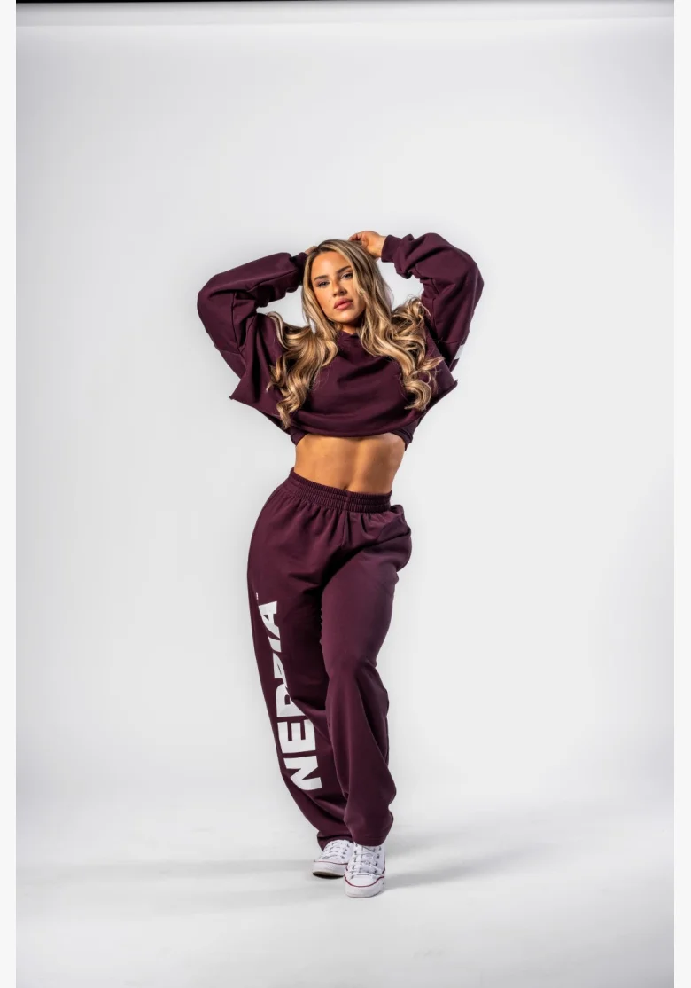 NEBBIA • NEBBIA Pantaloni baggy larghi BOYFRIEND STYLE bordeaux • Nebshop.it