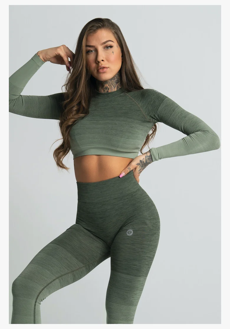 GYM GLAMOUR • Gym Glamour Crop-Top a maniche lunghe Khaki • NebShop