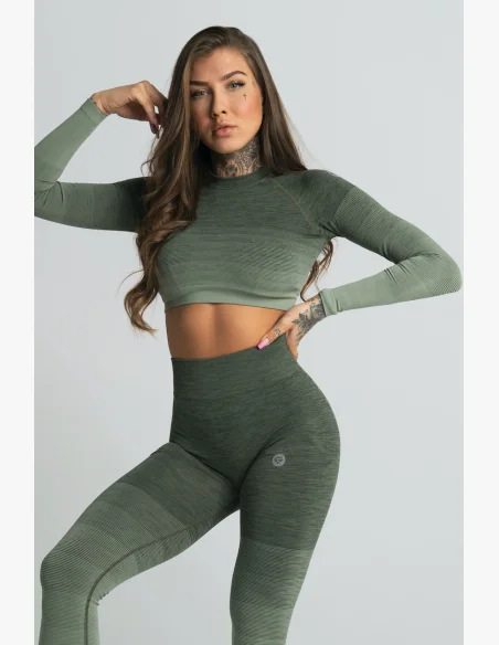 GYM GLAMOUR • Gym Glamour Crop-Top a maniche lunghe Khaki • NebShop