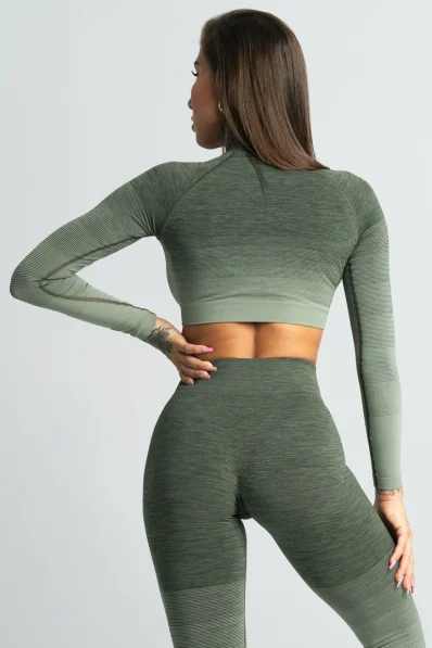 GYM GLAMOUR • Gym Glamour Crop-Top a maniche lunghe Khaki • NebShop 2
