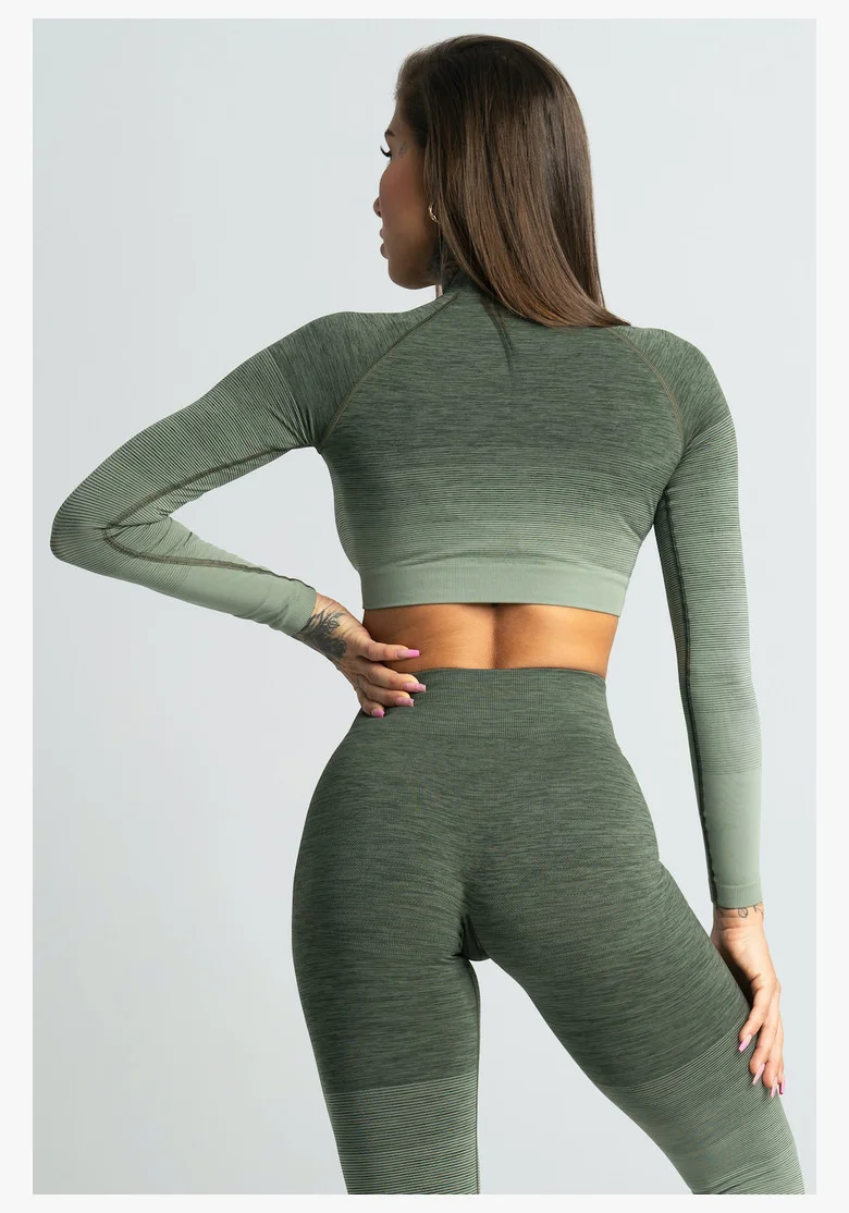 GYM GLAMOUR • Gym Glamour Crop-Top a maniche lunghe Khaki • NebShop