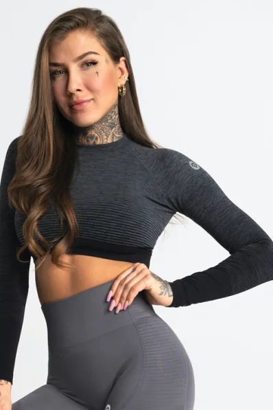 GYM GLAMOUR • Gym Glamour Crop-Top a maniche lunghe Grigio • NebShop