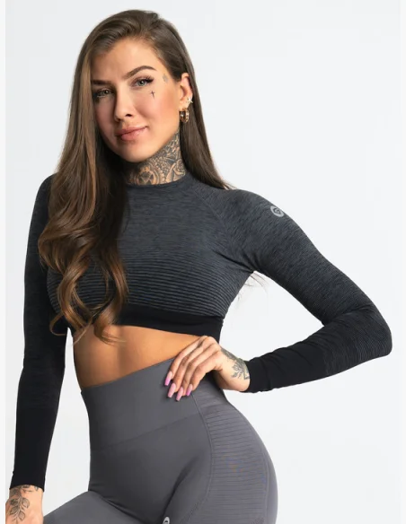 GYM GLAMOUR • Gym Glamour Crop-Top a maniche lunghe Grigio • NebShop