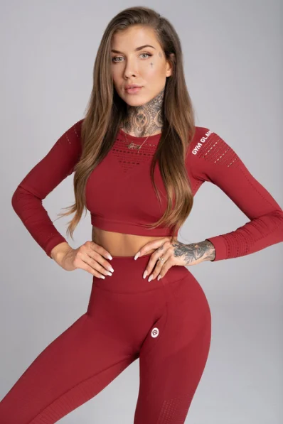GYM GLAMOUR • Gym Glamour Crop top a maniche lunghe Bordo • NebShop