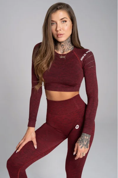 GYM GLAMOUR • Gym Glamour Crop top con maniche lunghe Bordo Melange • NebShop