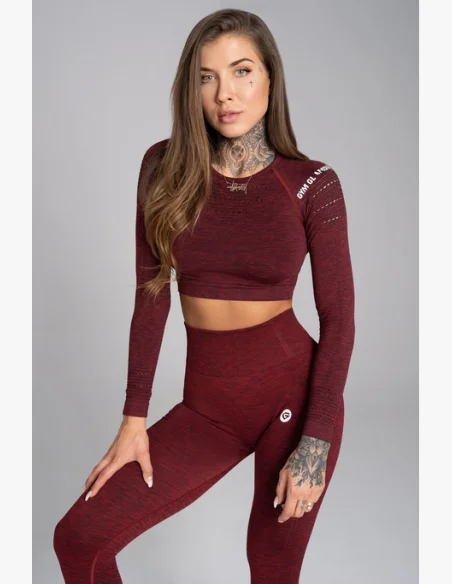 GYM GLAMOUR • Gym Glamour Crop top con maniche lunghe Bordo Melange • NebShop