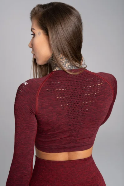 GYM GLAMOUR • Gym Glamour Crop top con maniche lunghe Bordo Melange • NebShop 2