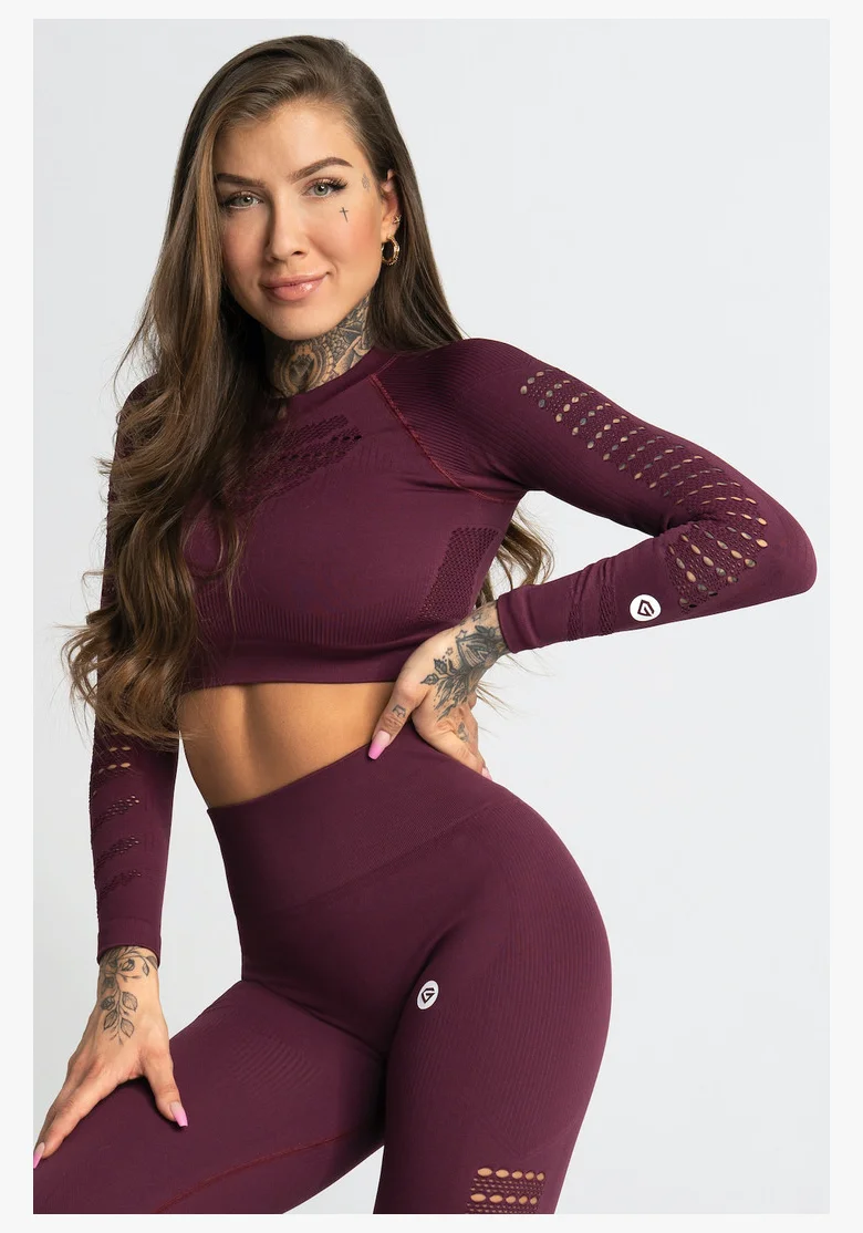 GYM GLAMOUR • Gym Glamour Crop top a maniche lunghe Dark Berry • NebShop
