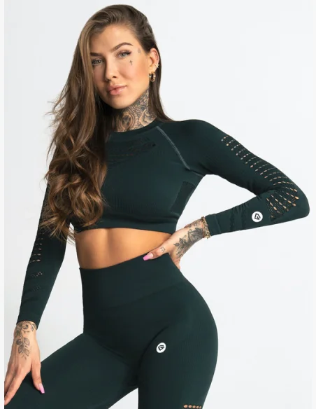 GYM GLAMOUR • Gym Glamour Crop top con maniche lunghe Evergreen • NebShop