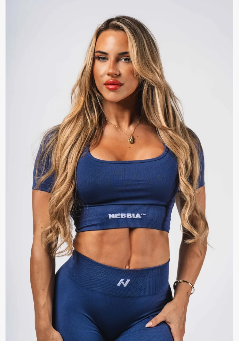 NEBBIA Top crop modellante senza cuciture FLOW SEAMLESS blu