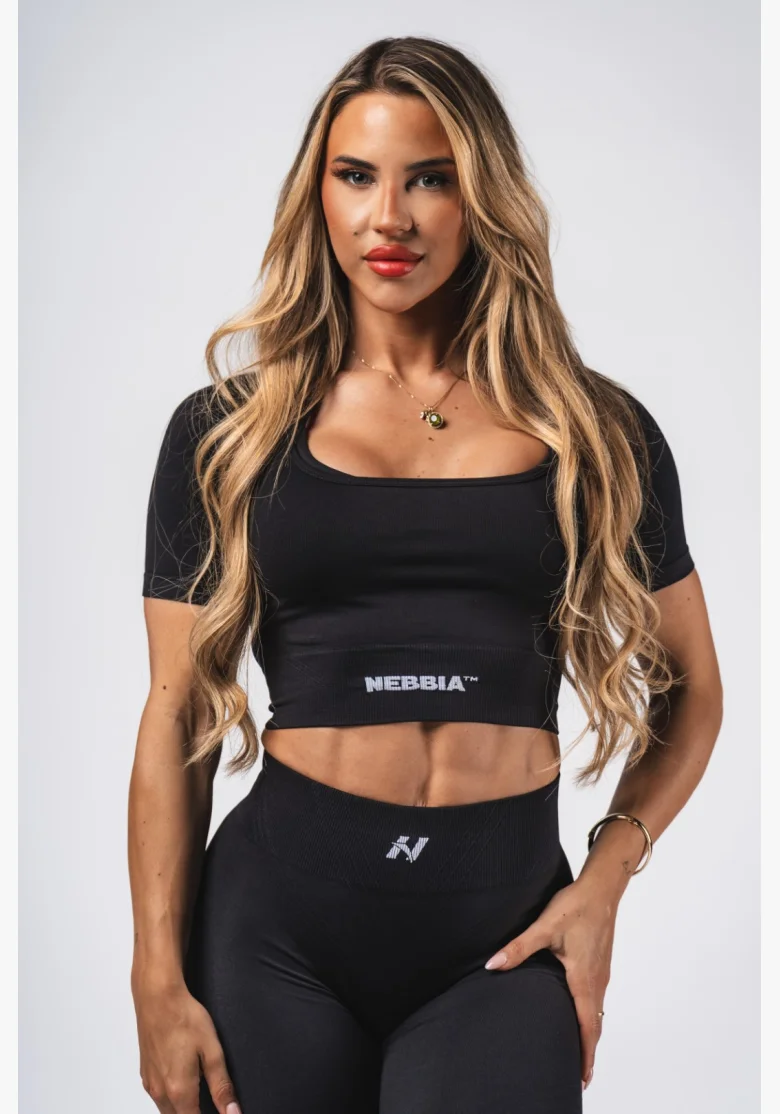 NEBBIA Top crop modellante senza cuciture FLOW SEAMLESS nero