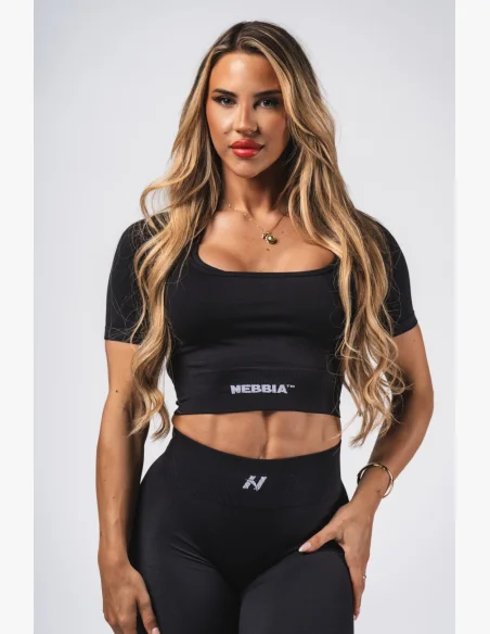 NEBBIA Top crop modellante senza cuciture FLOW SEAMLESS nero
