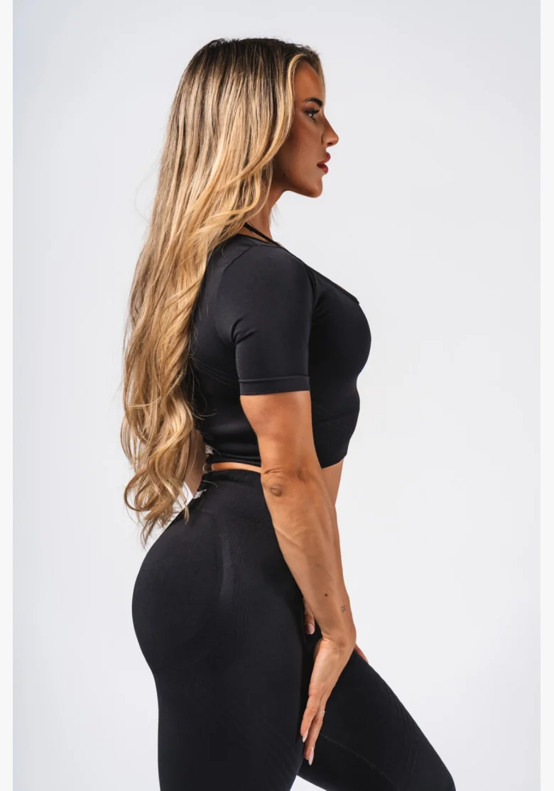 NEBBIA Top crop modellante senza cuciture FLOW SEAMLESS nero