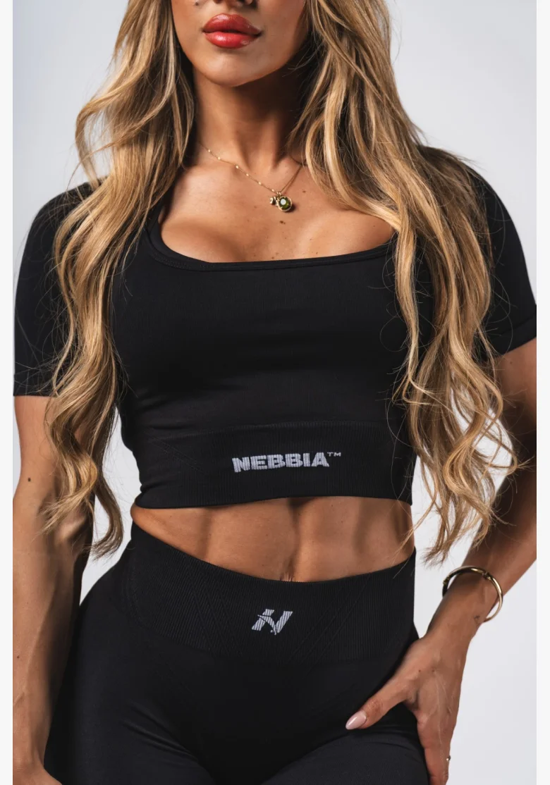 NEBBIA Top crop modellante senza cuciture FLOW SEAMLESS nero