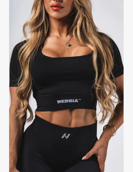 NEBBIA Top crop modellante senza cuciture FLOW SEAMLESS nero