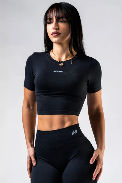 NEBBIA Seamless crop top con maniche corte POWER nero