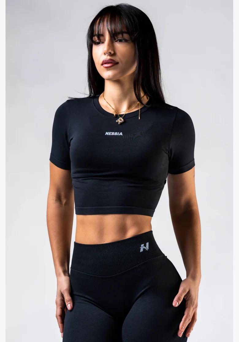 NEBBIA Seamless crop top con maniche corte POWER nero