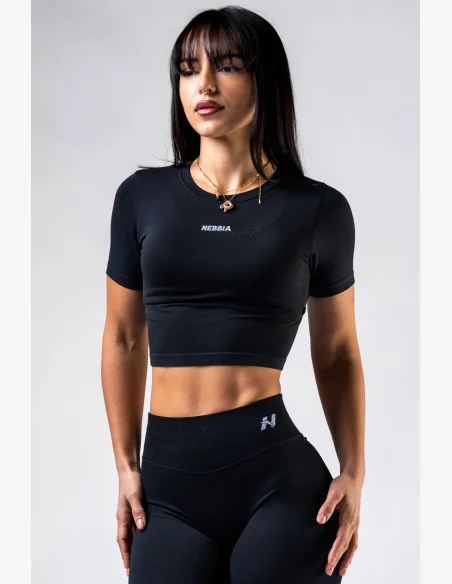 NEBBIA Seamless crop top con maniche corte POWER nero