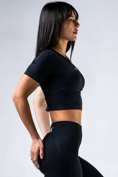 NEBBIA Seamless crop top con maniche corte POWER nero 2