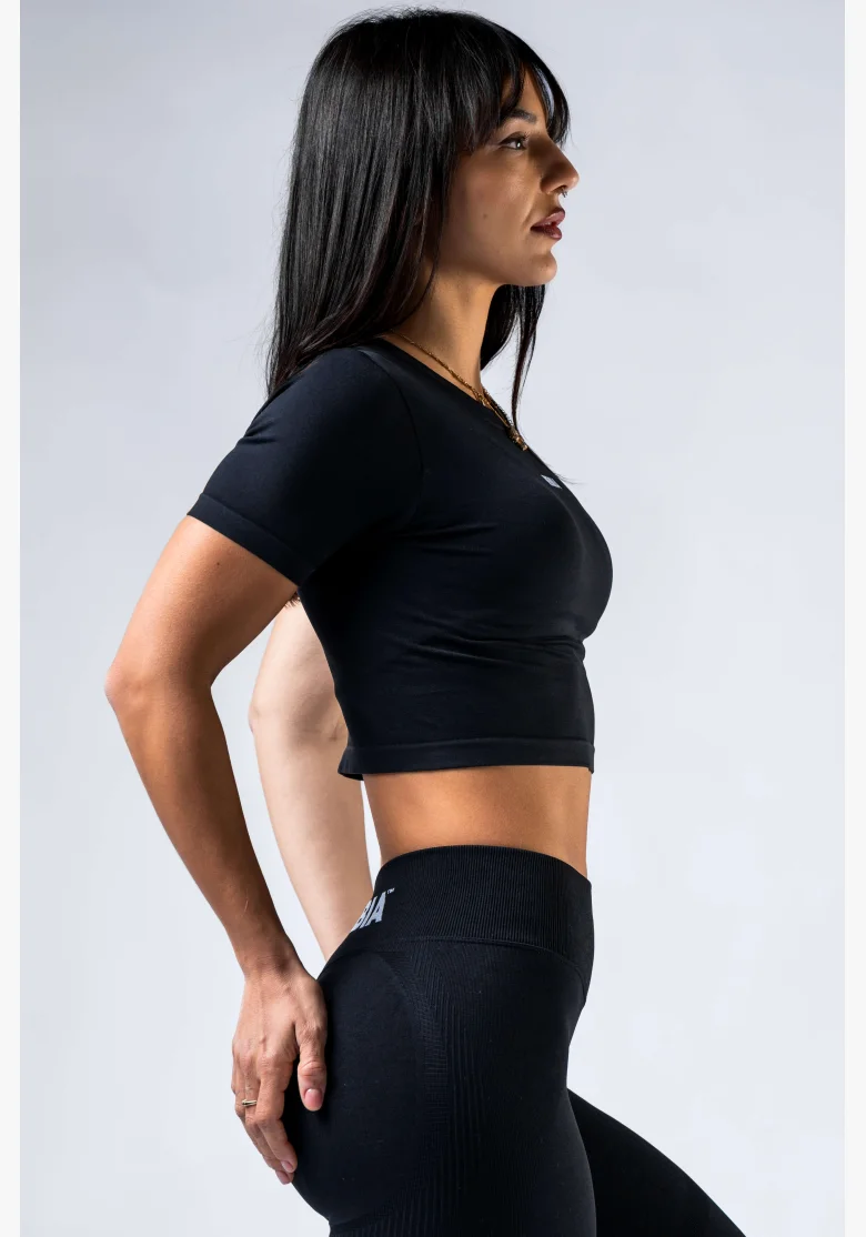 NEBBIA Seamless crop top con maniche corte POWER nero