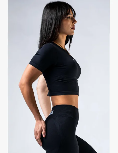 NEBBIA Seamless crop top con maniche corte POWER nero