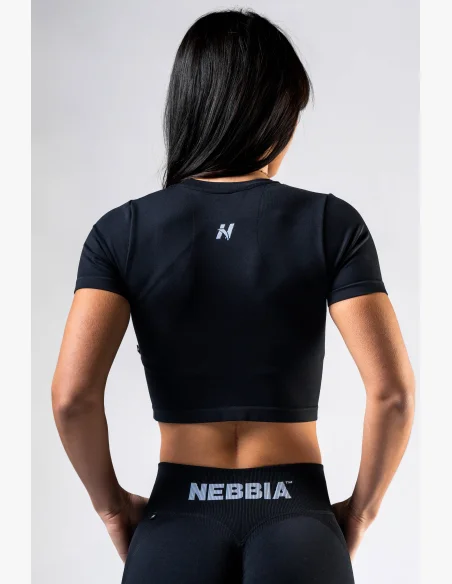 NEBBIA Seamless crop top con maniche corte POWER nero