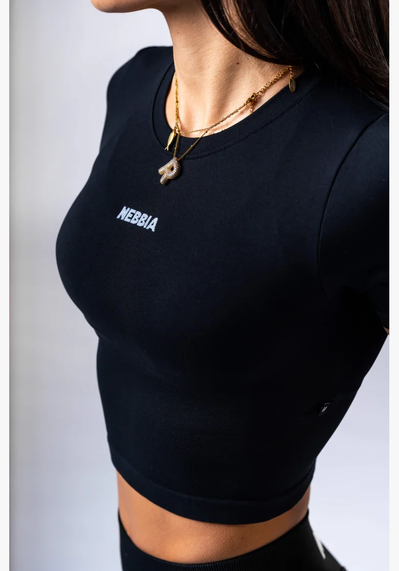 NEBBIA Seamless crop top con maniche corte POWER nero