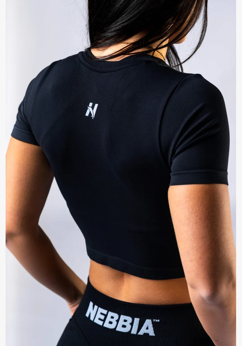NEBBIA Seamless crop top con maniche corte POWER nero