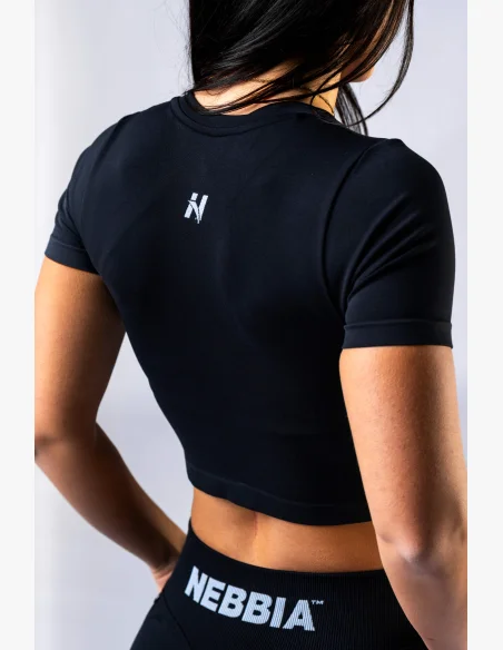 NEBBIA Seamless crop top con maniche corte POWER nero