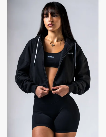 NEBBIA Felpa con zip e cappuccio POWER nera