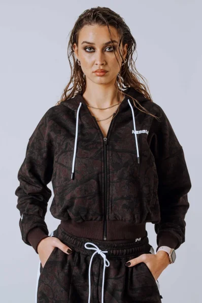 NEBBIA Felpa con zip e cappuccio POWER Camo scura