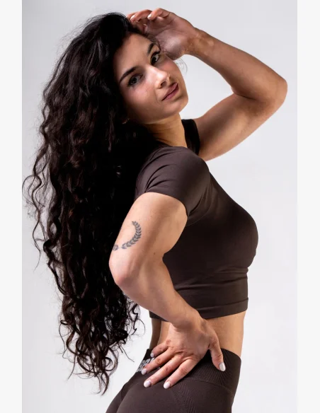 NEBBIA Seamless crop top con maniche corte POWER marrone