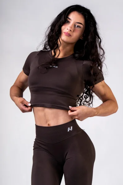 NEBBIA Seamless crop top con maniche corte POWER marrone