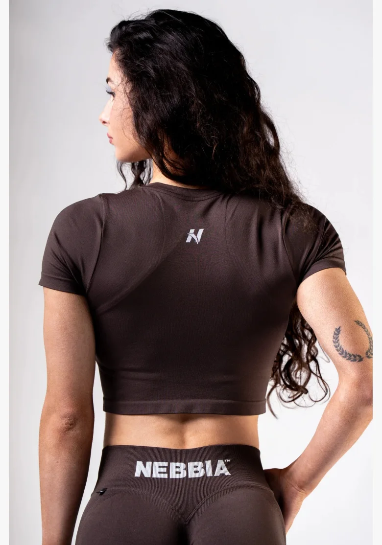 NEBBIA Seamless crop top con maniche corte POWER marrone