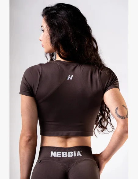 NEBBIA Seamless crop top con maniche corte POWER marrone