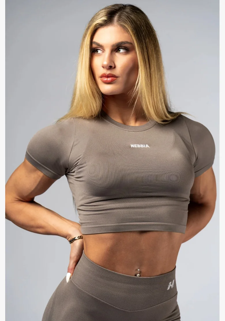NEBBIA Seamless crop top con manica corta POWER beige