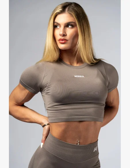 NEBBIA Seamless crop top con manica corta POWER beige