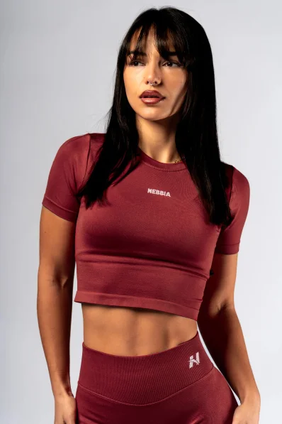 NEBBIA Seamless crop top con maniche corte POWER rosso