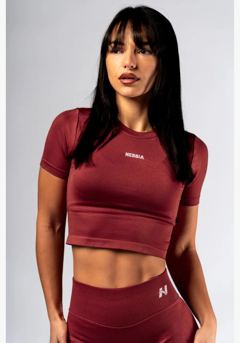 NEBBIA Seamless crop top con maniche corte POWER rosso