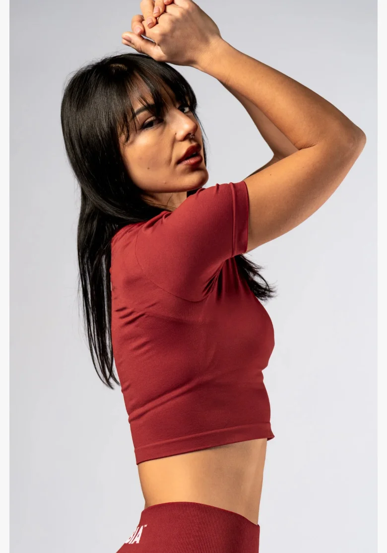 NEBBIA Seamless crop top con maniche corte POWER rosso